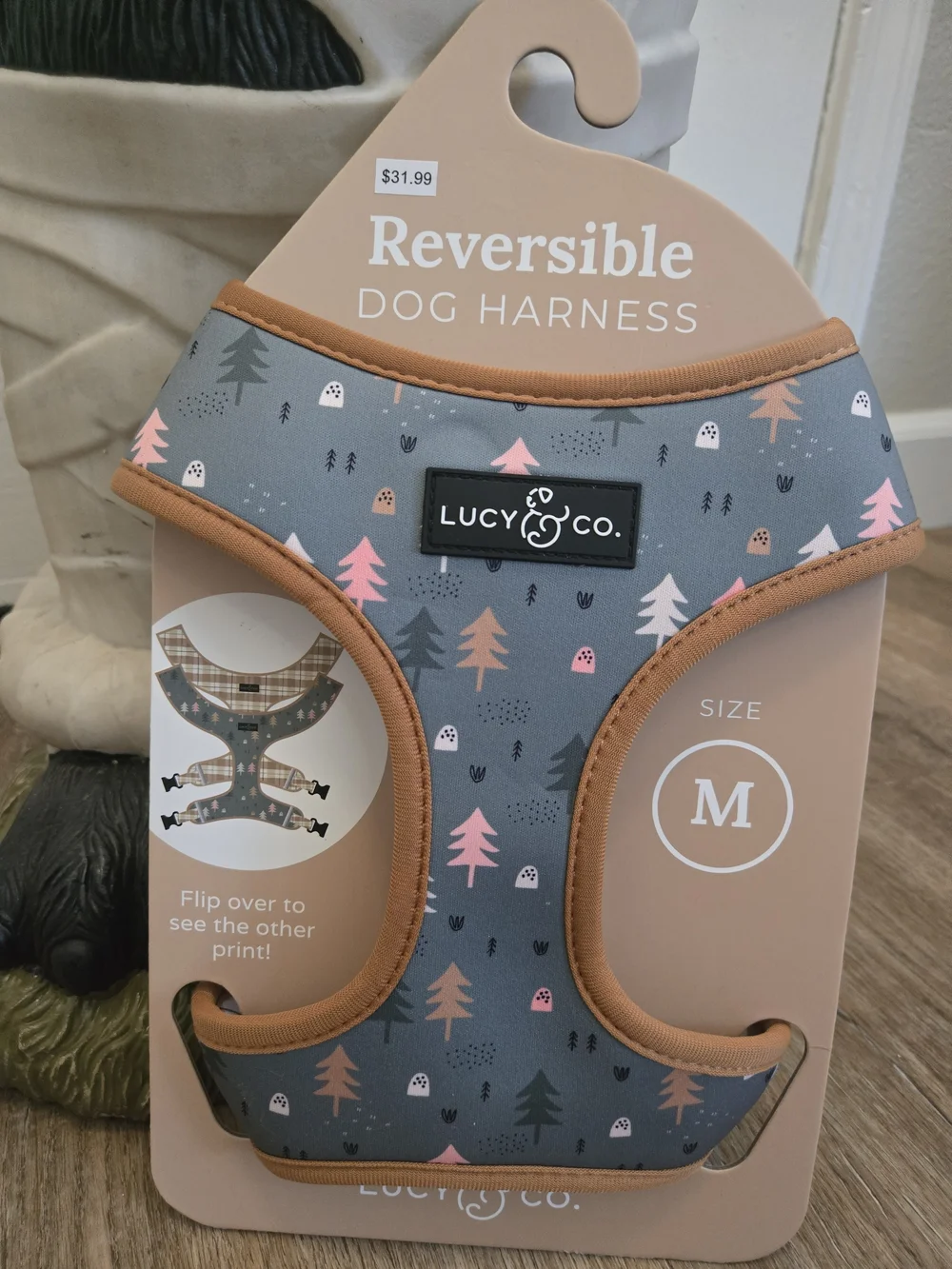 Lucy & Co. Reversible Dog Harness - with Pink & Tan Trees (M)